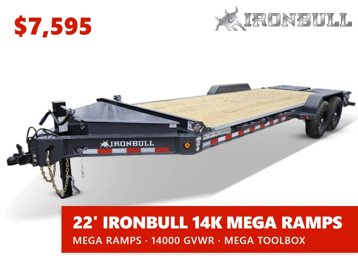 22' Iron Bull EWB Bumper Pull Equipment Trailer Mega Ramps - (2) 7,000 lb Axles 112610 - Stryker Dealership Group