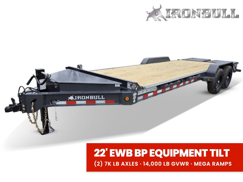 22' Iron Bull EWB Bumper Pull Equipment Trailer Mega Ramps - (2) 7,000 lb Axles 112610 - Stryker Dealership Group