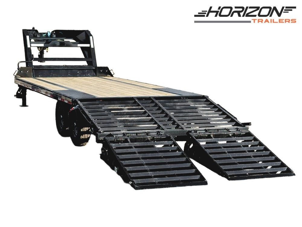 22' Horizon FTZ Gooseneck Hotshot Non-CDL Deckover Trailer Mega Ramps - (2) 7k Axles - Super Single Deckover/DO 7K MR - Stryker Dealership Group