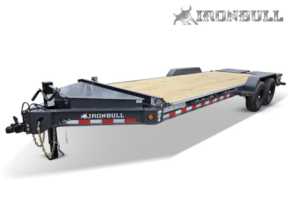 22' Iron Bull EWB Bumper Pull Equipment Trailer Mega Ramps - (2) 7,000 lb Axles - Equipment Tilt - Equipment Trailers - Stryker Dealership Group