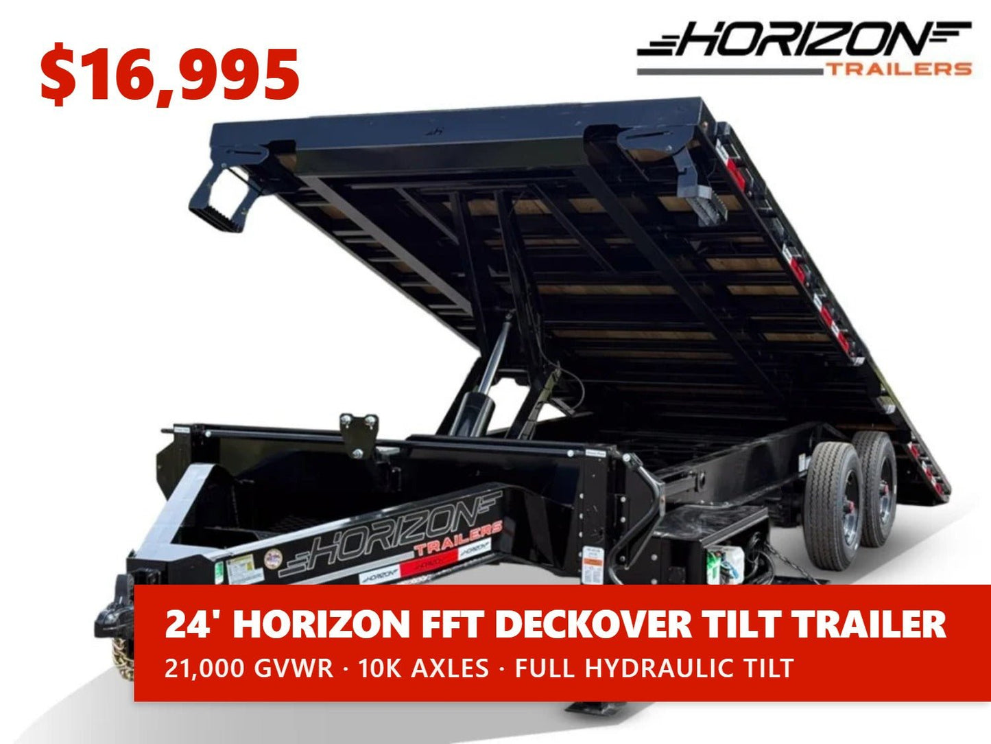 24' Horizon FFT Bumper Pull Full Deckover TIlt Trailer - (2) 10K Axles 018031 - Stryker Dealership Group
