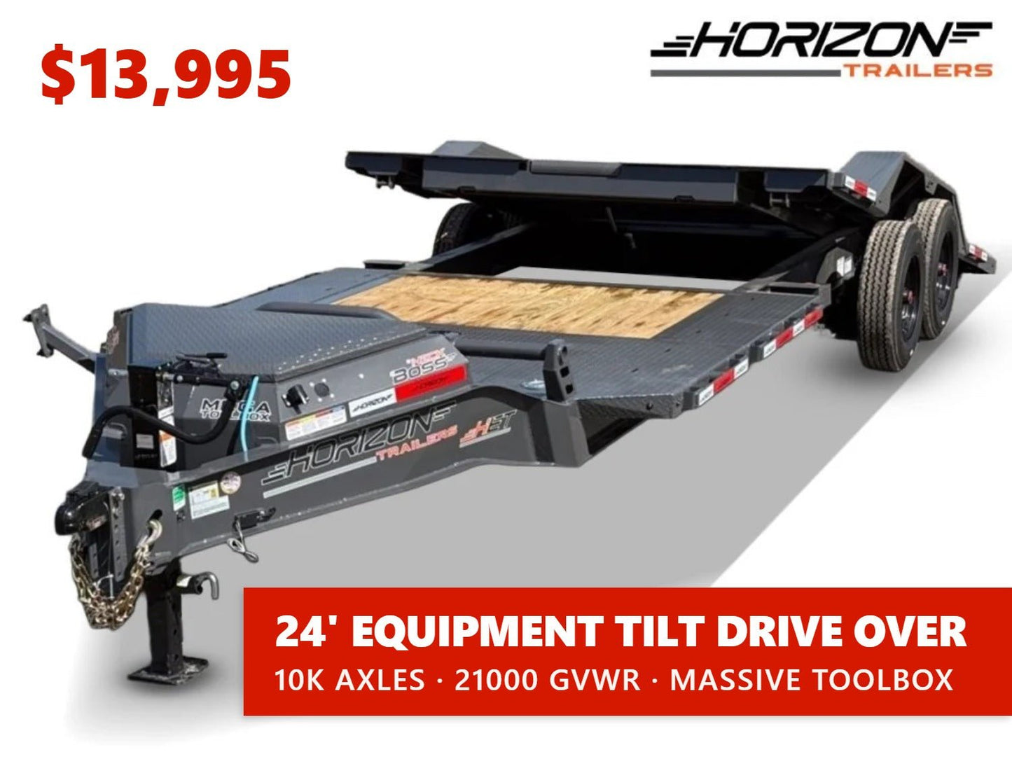 24' Horizon HET Bumper Pull Equipment Tilt Trailer Drive Over Fenders - (2) 10K Axles 015466 - Stryker Dealership Group