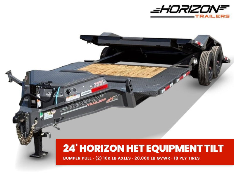 24' Horizon HET Bumper Pull Equipment Tilt Trailer Drive Over Fenders - (2) 10K Axles 015466 - Stryker Dealership Group