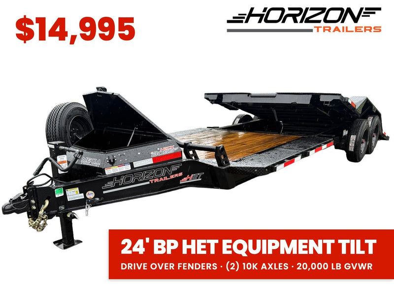 24' Horizon HET Bumper Pull Equipment Tilt Trailer Drive Over Fenders - (2) 10K Axles 019989 - Stryker Dealership Group