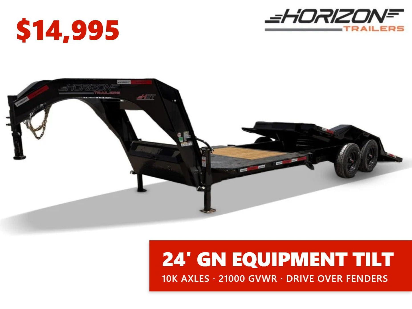 24' Horizon HET Gooseneck Equipment Tilt Trailer Drive Over Fenders - (2) 10K Axles 016852 - Stryker Dealership Group