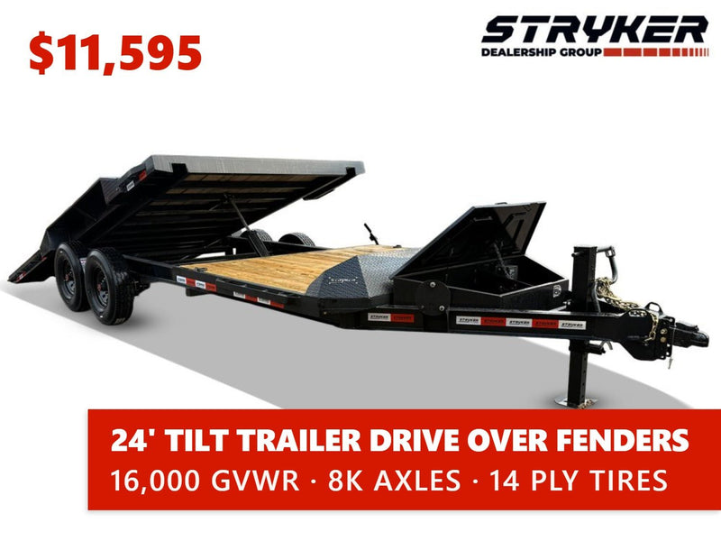 24' Tilt Trailer Drive Over Fenders, 8K Axles 003802 - Stryker Dealership Group