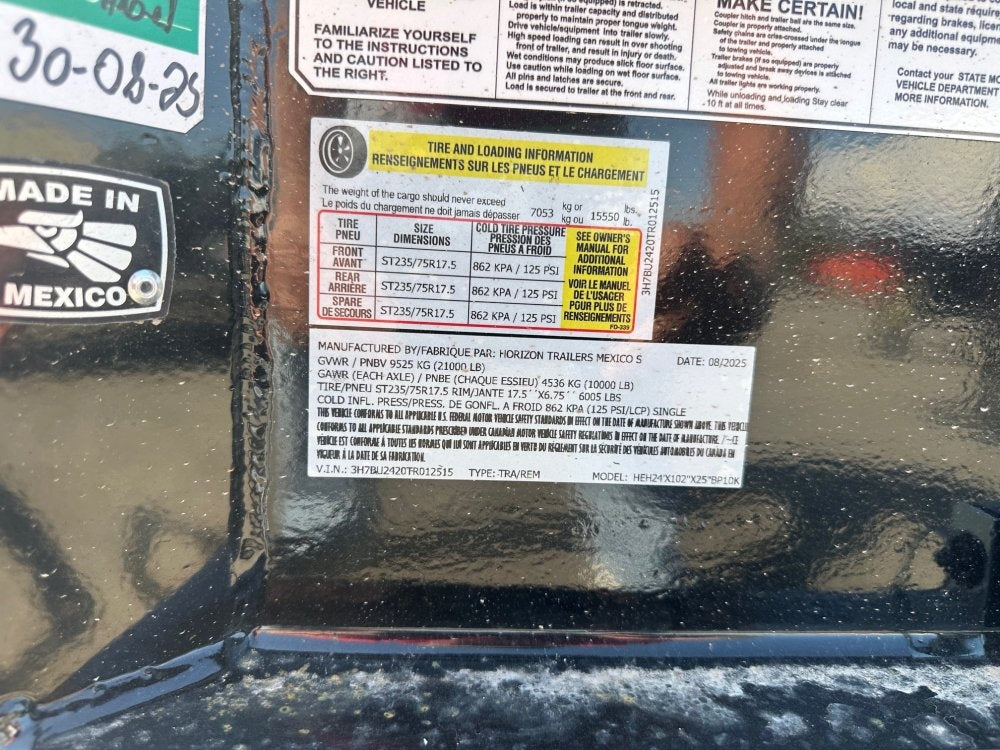 24' HEH Bumper Pull Equipment Trailer (2) 10K Axles, Drive Over Fenders, Slide In Ramps - Drive Over Fenders - Equipment Trailers - Stryker Dealership Group