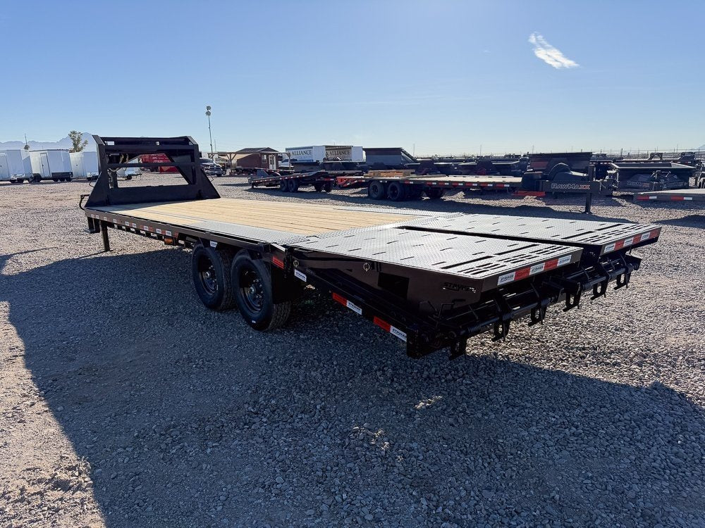 25' Stryker Gooseneck Deckover Trailer Mega Ramps - (2) 7K Axles 003788 - Stryker Dealership Group