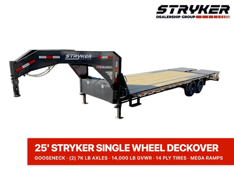 25' Stryker Gooseneck Deckover Trailer Mega Ramps - (2) 7K Axles 003904 - Stryker Dealership Group