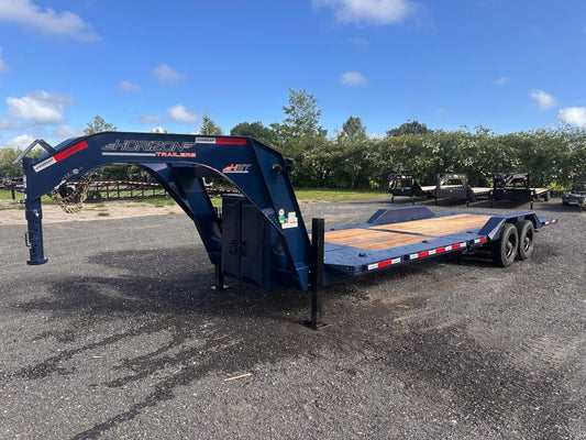 26' Navy Blue HET Tilt Equipment Trailer Gooseneck 102" Wide (2) 10K Axles - Hydraulic Jacks - Equipment Tilt/Equipment Trailers - Stryker Dealership Group