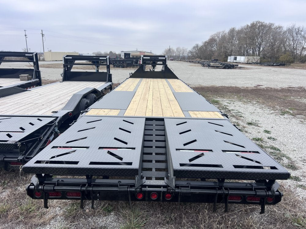 30' Iron Bull FLG Gooseneck Deckover Trailer Mega Ramps - (2) 10,000 lb Axles 914366 - Stryker Dealership Group