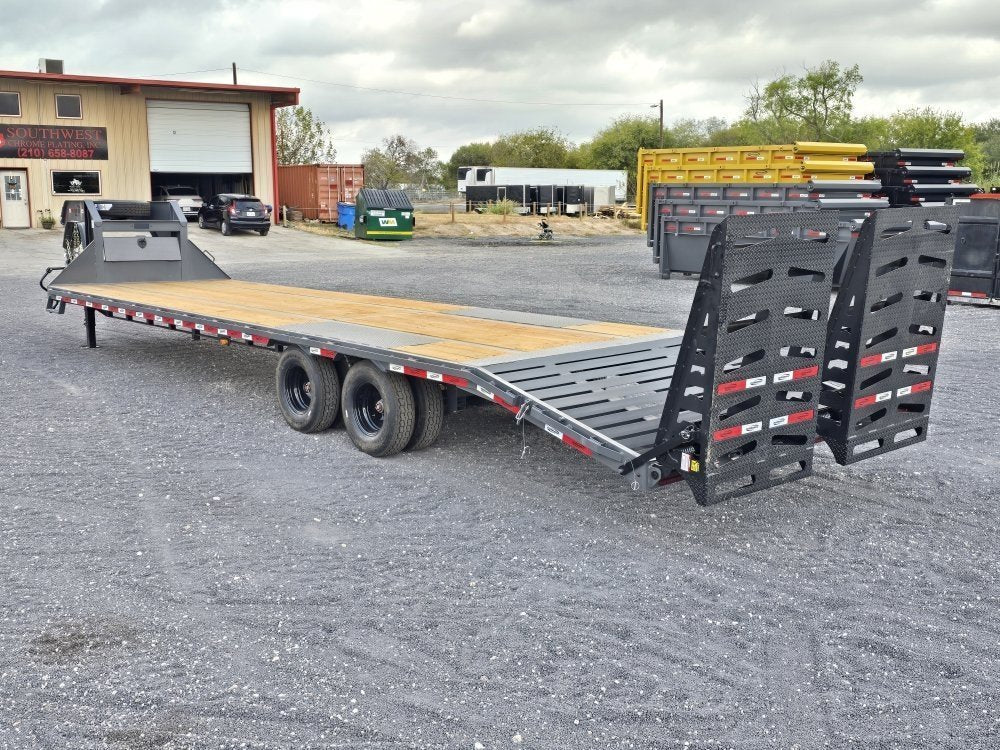 32' DKO Gooseneck Deckover 27' + 5' Mega Ramps (2) 12K Axles 011358 - Stryker Dealership Group