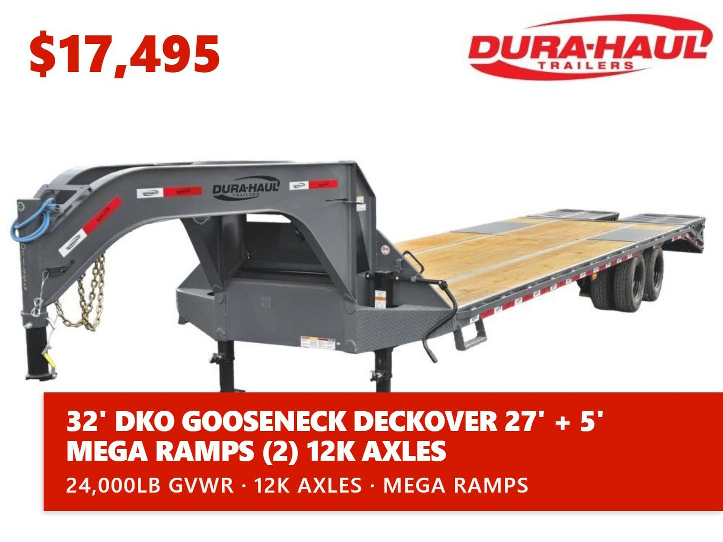 32' DKO Gooseneck Deckover 27' + 5' Mega Ramps (2) 12K Axles 011358 - Stryker Dealership Group