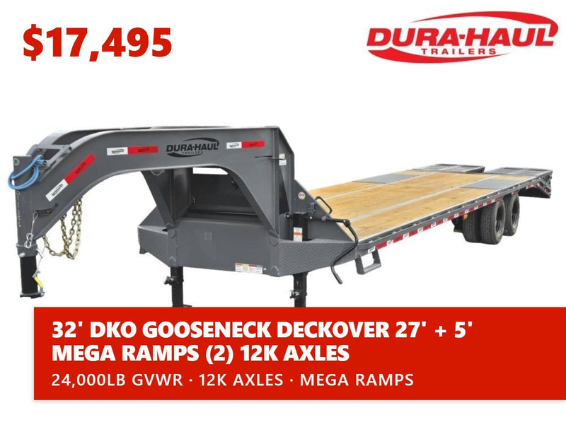 32' DKO Gooseneck Deckover 27' + 5' Mega Ramps (2) 12K Axles 011358 - Stryker Dealership Group