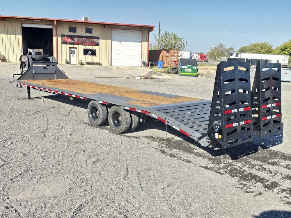 32' DKO Gooseneck Deckover 27' + 5' Mega Ramps (2) 12K Axles 011359 - Stryker Dealership Group