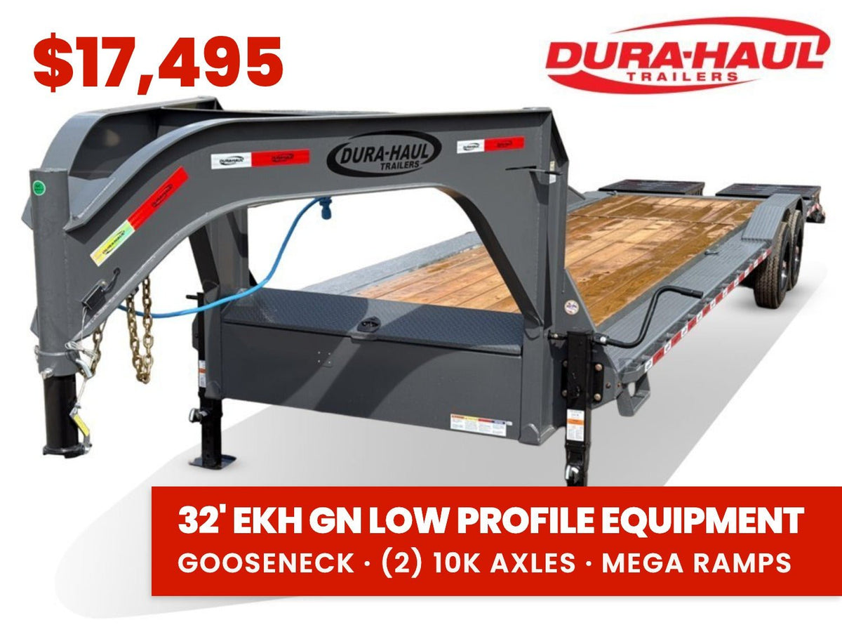32' Dura-Hual EKH Gooseneck Equipment Trailer Drive Over Fenders Mega Ramps - (2) 10K Axles 010795 - Stryker Dealership Group