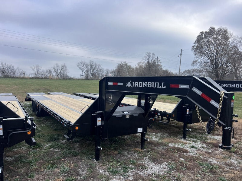 32' Iron Bull FLG Gooseneck Deckover Trailer Mega Ramps - (2) 10,000 lb Axles 912240 - Stryker Dealership Group