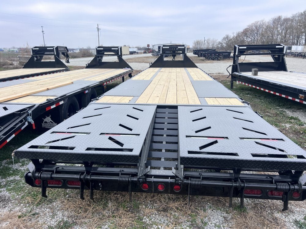 32' Iron Bull FLG Gooseneck Deckover Trailer Mega Ramps - (2) 12,000 lb Axles 912390 - Stryker Dealership Group