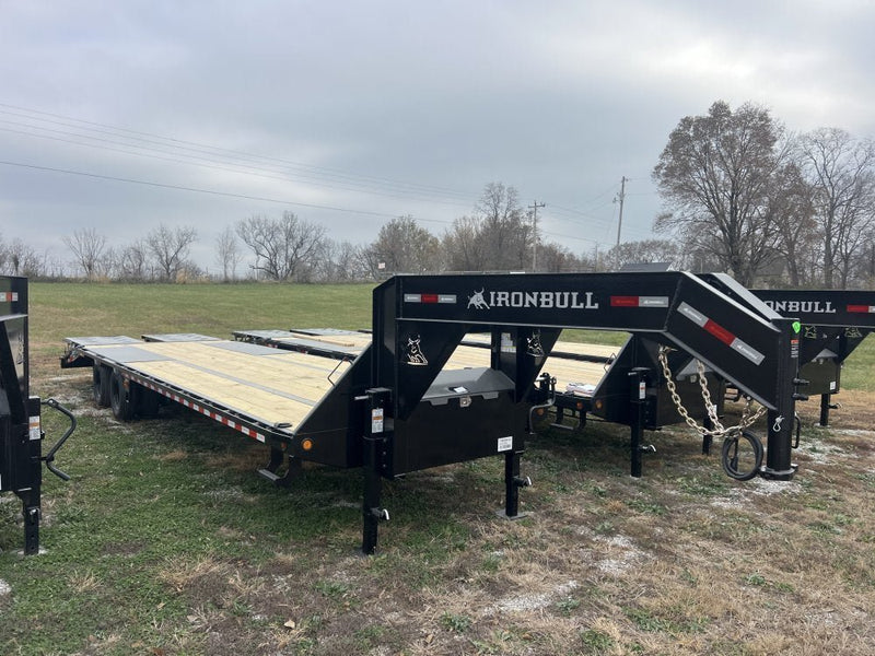 32' Iron Bull FLG Gooseneck Deckover Trailer Mega Ramps - (2) 12,000 lb Axles 914365 - Stryker Dealership Group