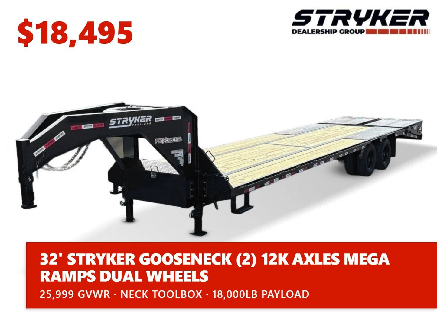 32' Stryker Gooseneck (2) 12K Axles Mega Ramps Dual Wheels 003783 - Stryker Dealership Group