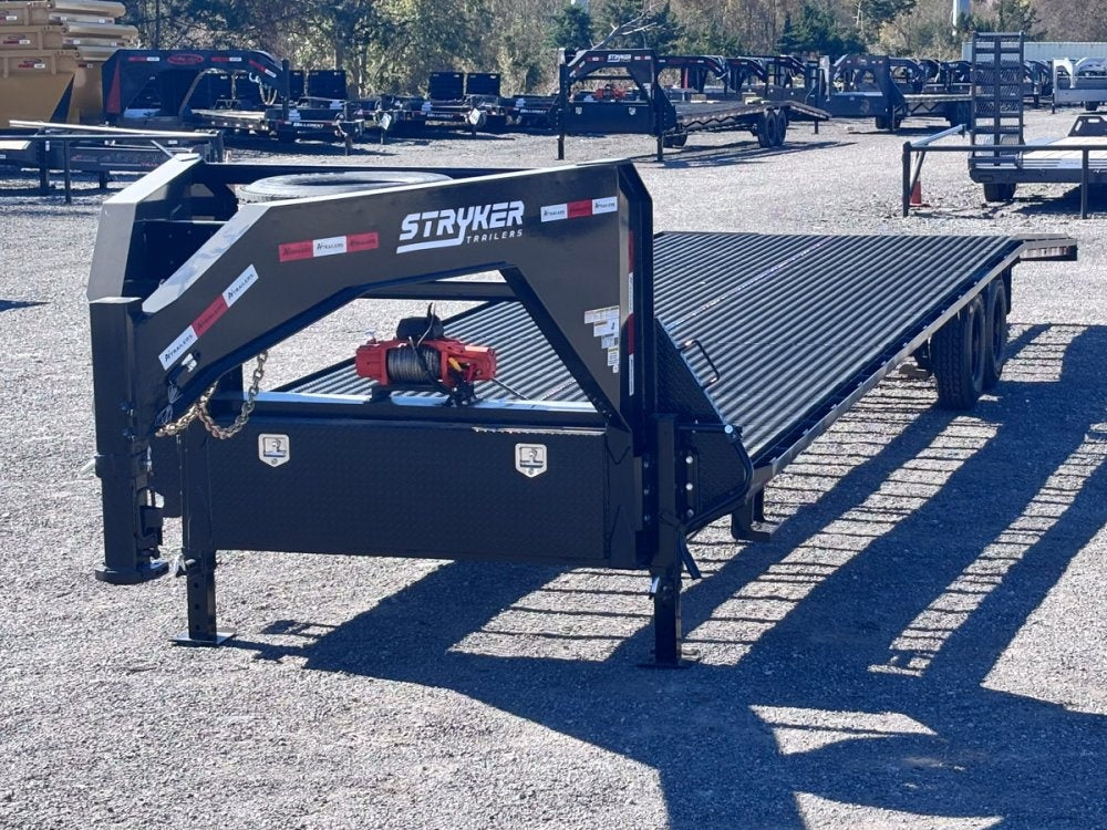 36' Gooseneck Mesh Deck (2) 8k Axles - 12k GVWR Derated- 14 Ply Tires w/Spare - 10' Aluminum Ramps - - Two Car Hauler/Multi Car Haulers - Stryker Dealership Group