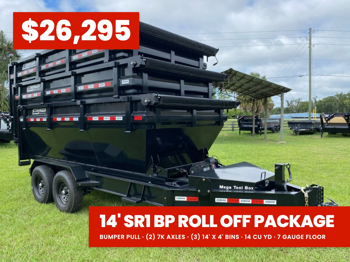 Stryker 14' BP Roll off Bundle (2) 7k Axles + 3 Bins w/ 4' Walls 00234A