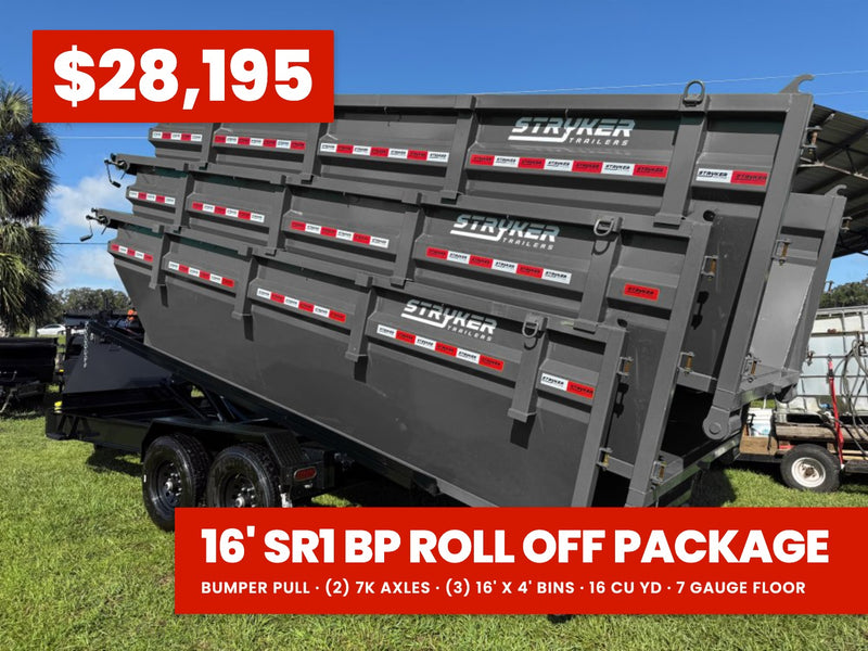 Stryker 16' BP Roll off Bundle (2) 7k Axles + 3 Bins w/ 4' Walls 00255A