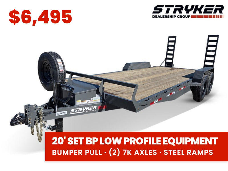 20' Stryker SET Bumper Pull Equipment Trailer Stand Up Ramps - (2) 7K Axles 003549