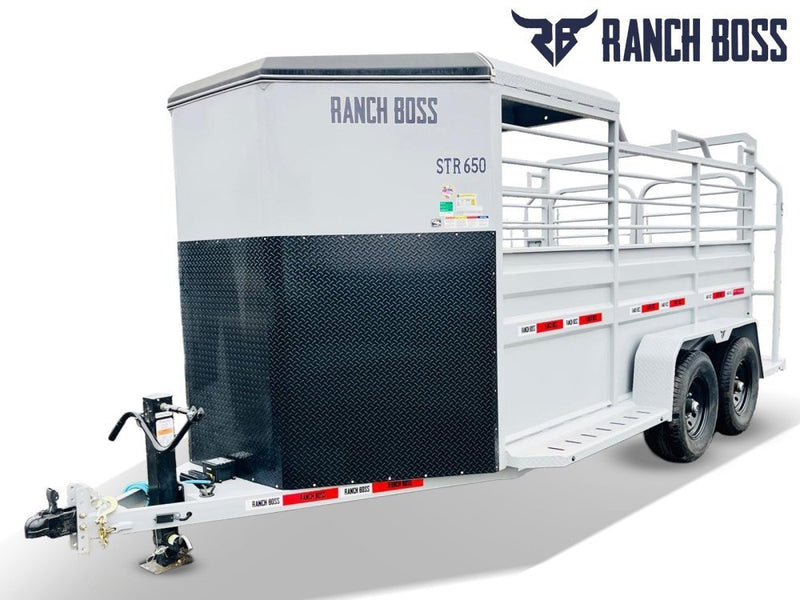16' Ranchboss STR Bumper Pull 1/2 Top Livestock Trailer - (2) 7k Axles 015138
