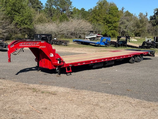 40' FHZSS Gooseneck Deckover (2) 10K Axles Super Single 18 Ply Tires Mega Ramps 8385 - Stryker Dealership Group