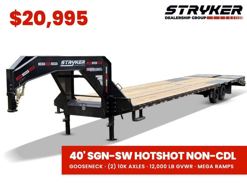 40' Stryker Gooseneck Hotshot Non-CDL Deckover Trailer Mega Ramps - (2) 10K Axles - Derated 004966 - Stryker Dealership Group