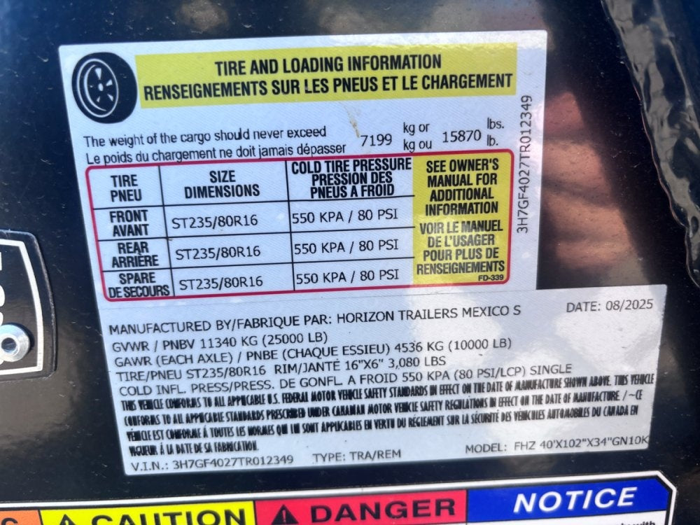 40' FHZ Gooseneck Deckover (2) 10K Axles Straight Deck - Dual Wheel Deckover/DO 10K SD DW - Stryker Dealership Group