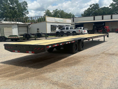 40' Hotshot Elite Gooseneck SD 10k Axles - Derated 12k GVWR - 18ply Tires & Spare & 10' Aluminum Ramps ELT40G-10k-BK-SD - Ghost 40ft Flatdeck Slide in Ramps - Stryker Dealership Group