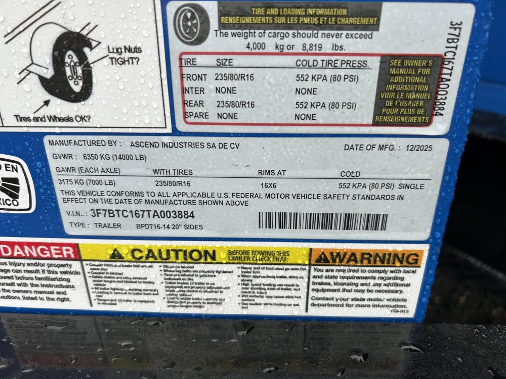 16' Stryker EDT Bumper Pull Dump Trailer 20" Side Walls - (2) 7k Axles 003884