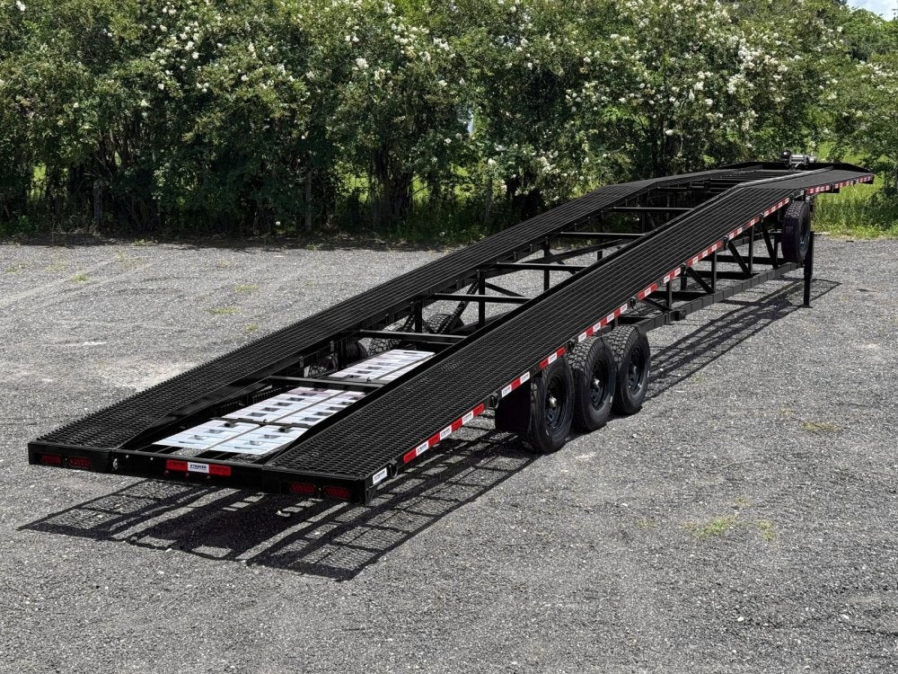 50' Wedge Car Hauler (3) 7k Axles - Winch - 14ply Tires plus Spare - 10' Aluminum Ramps 003662 - Stryker Dealership Group