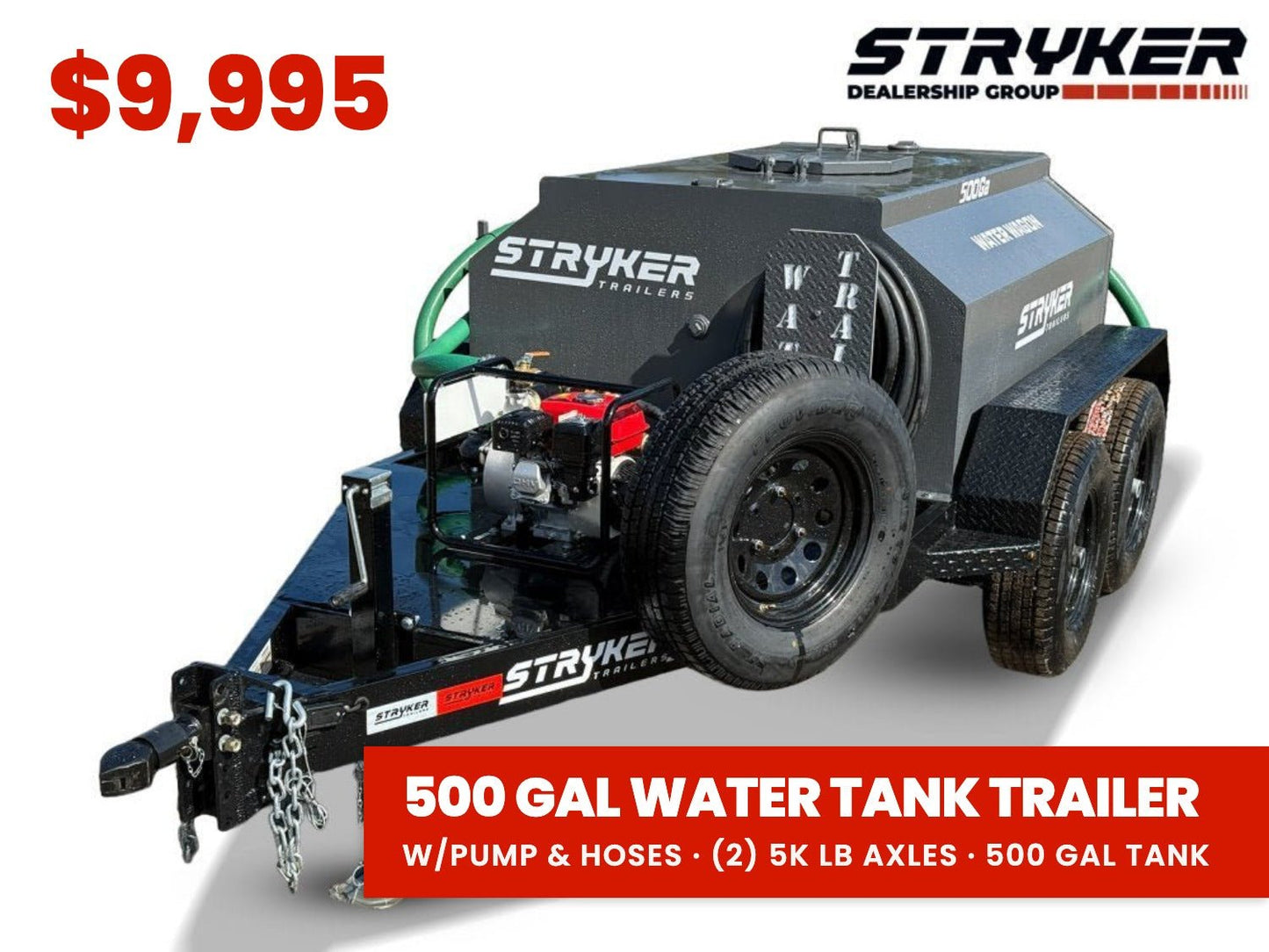 500 Gallon Water Tank Trailer with Pump and Hose 60-45B - Stryker Dealership Group