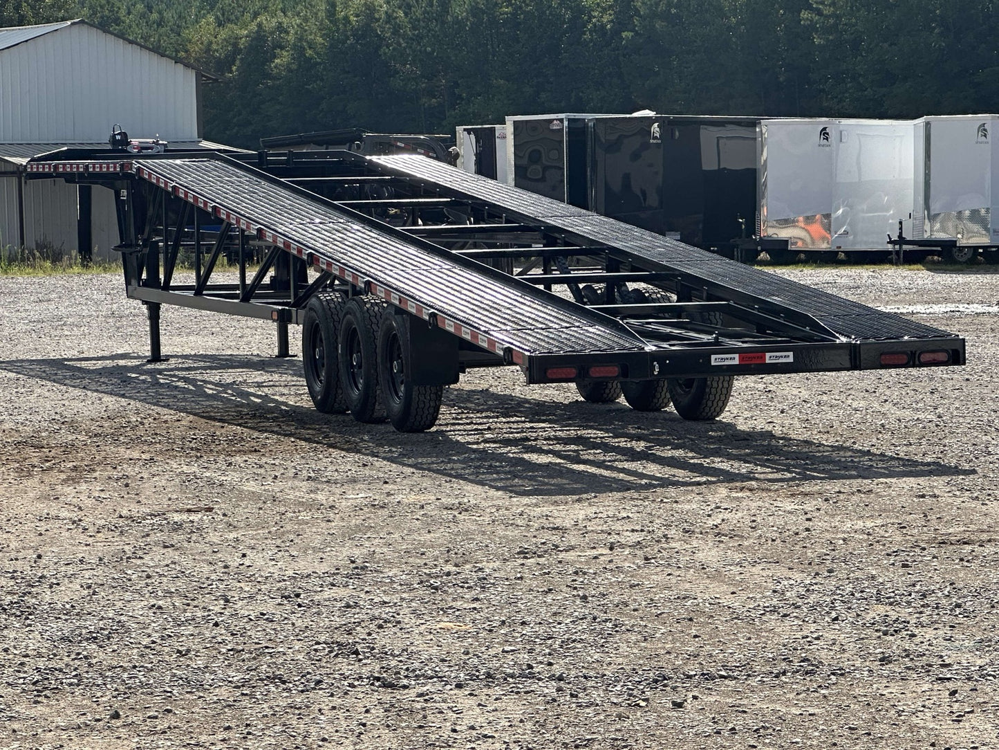 50' Wedge Car Hauler (3) 7k Axles - Winch - 14ply Tires plus Spare - 10' Aluminum Ramps WDG50G-7K-BK - Ghost Wedge 3 Car Haulers - Stryker Dealership Group