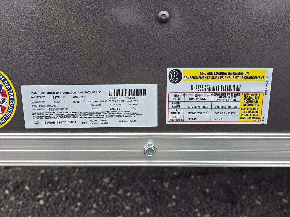7' x 16' Traverse DLX Flat Top V Nose (2) - 3500 lb Axle 130831 - Stryker Dealership Group