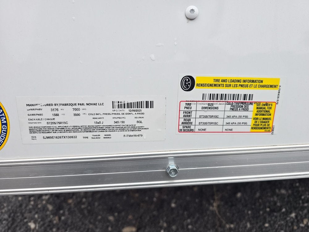 7' x 16' Traverse DLX Flat Top V Nose (2) - 3500 lb Axle - Enclosed - Stryker Dealership Group