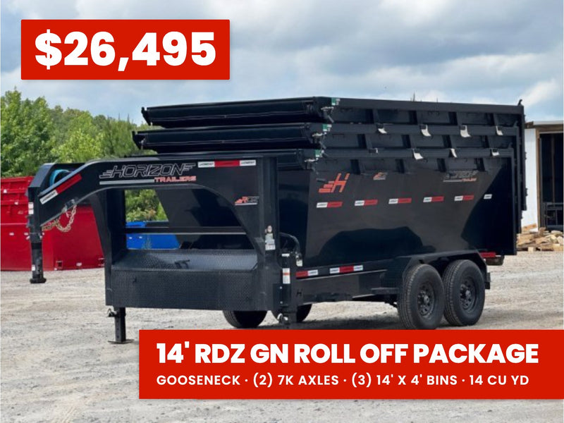 Horizon 14' RDZ GN Roll off Bundle (2) 7k Axles + 3 Bins w/ 4' Walls 013108