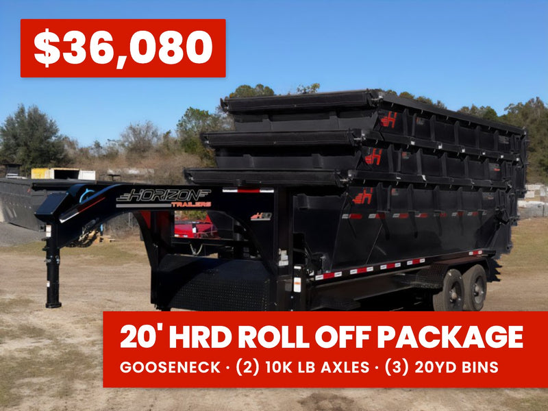 Horizon 20' HRD GN Roll off Bundle (2) 10k Axles + 3 Bins w/ 4' Walls 014962