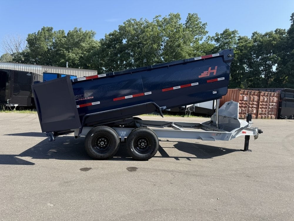 14' LZ7 Dump Trailer 42" Walls - Telescopic Lift - 14K GWVR - Hydraulic Jacks - 3 Way Door - Ramps 10277