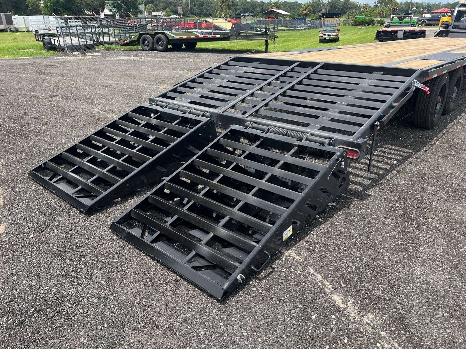 FTZ 40' Gooseneck (2) 10k Axles - Mega Ramps - 16k GVWR - 14ply Tires - 16# IB - Ratchet Rail FTZ40GN10KBKMR - Ghost 40ft Flatdeck with Mega Ramps - Stryker Dealership Group