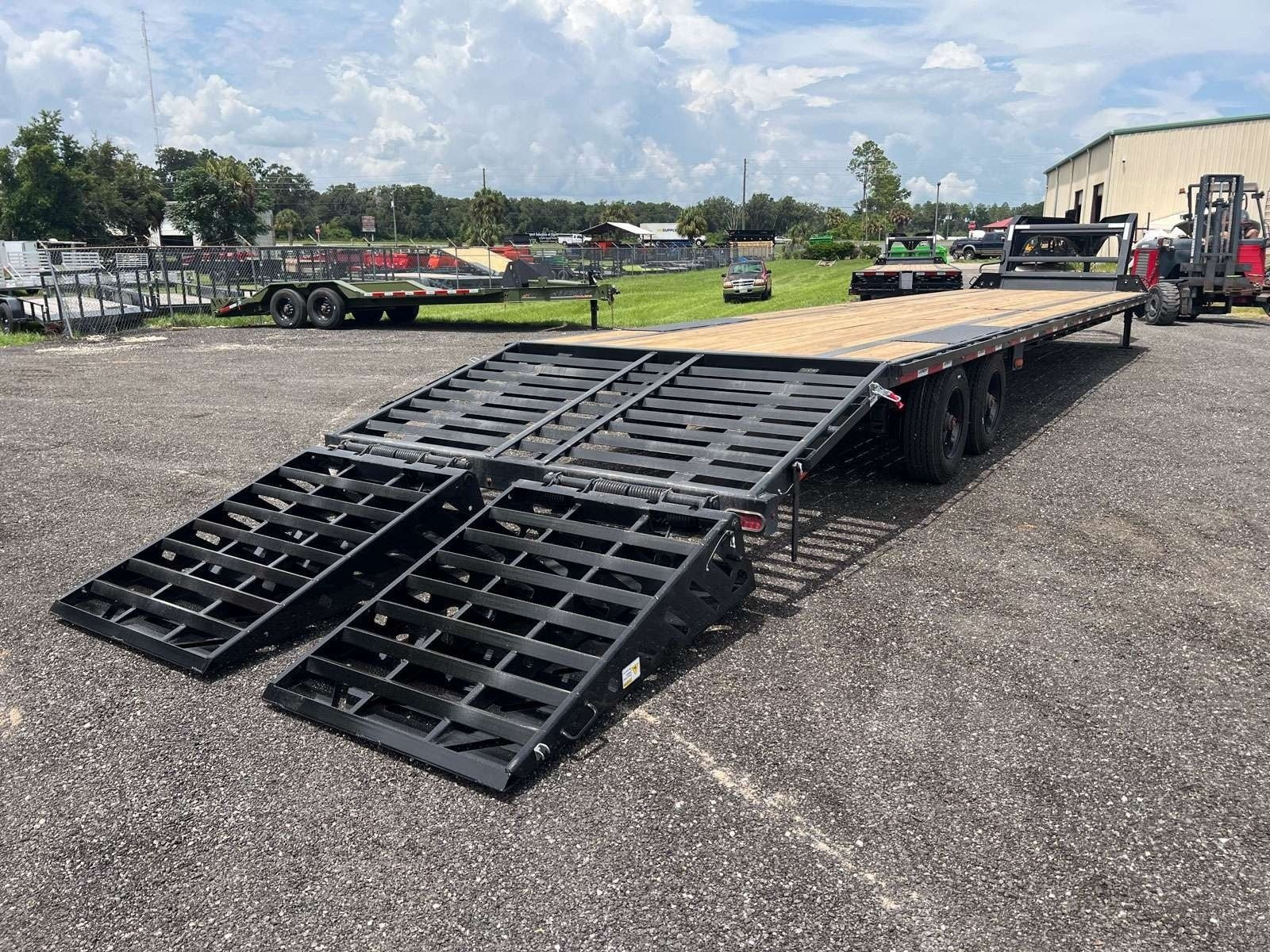 FTZ 40' Gooseneck (2) 10k Axles - Mega Ramps - 16k GVWR - 14ply Tires - 16# IB - Ratchet Rail FTZ40GN10KBKMR - Ghost 40ft Flatdeck with Mega Ramps - Stryker Dealership Group