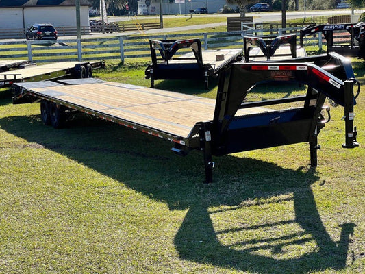 FTZ 40' Gooseneck (2) 8k Axles - Mega Ramps - 16k GVWR - 14ply Tires - 16# IB - Ratchet Rail FTZ40G-8K-BK-MR - Ghost 40ft Flatdeck with Mega Ramps - Stryker Dealership Group