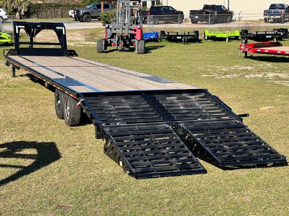 FTZ 40' Gooseneck (2) 8k Axles - Mega Ramps - 16k GVWR - 14ply Tires - 16# IB - Ratchet Rail FTZ40GN8KBKMR - Ghost 40ft Flatdeck with Mega Ramps - Stryker Dealership Group