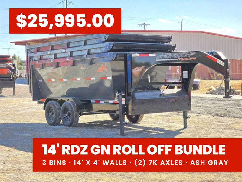 Horizon 14' RDZ GN Roll off Bundle (2) 7k Axles + 3 Bins w/ 4' Walls 3358-A - Stryker Dealership Group