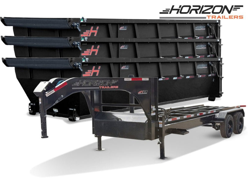 Horizon 16' HRD GN Roll off Bundle (2) 10k Axles + 3 Bins w/ 4' Walls 9523-C - Stryker Dealership Group