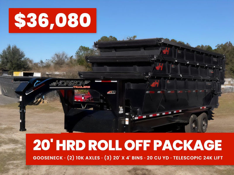 Horizon 20' HRD GN Roll off Bundle (2) 10k Axles + 3 Bins w/ 4' Walls 015403 - Stryker Dealership Group