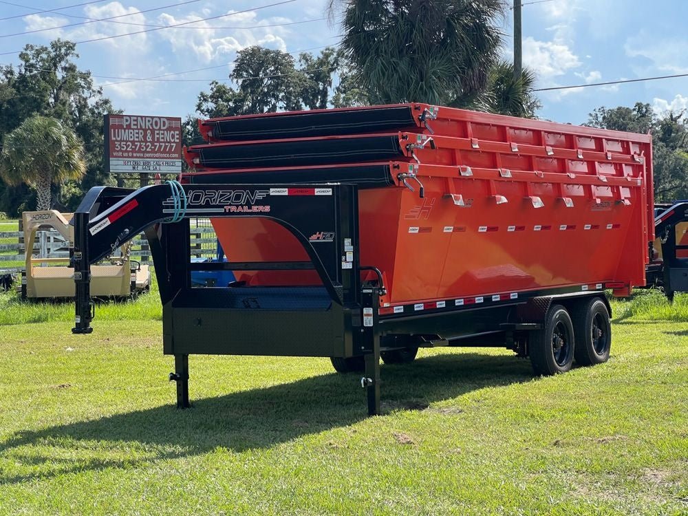 Horizon 20' HRD GN Roll off Bundle (2) 10k Axles + 3 Bins w/ 4' Walls HZN20GN10K4FTEDZ3ORANGEFL - Stryker Dealership Group